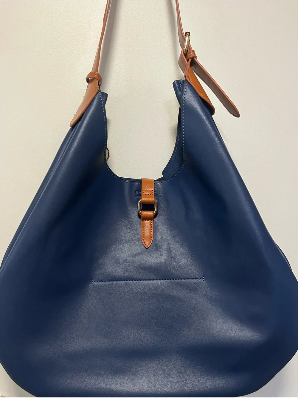 Loulu Navy Blue & Tan Hobo Shoulder Bag Slouchy Purse